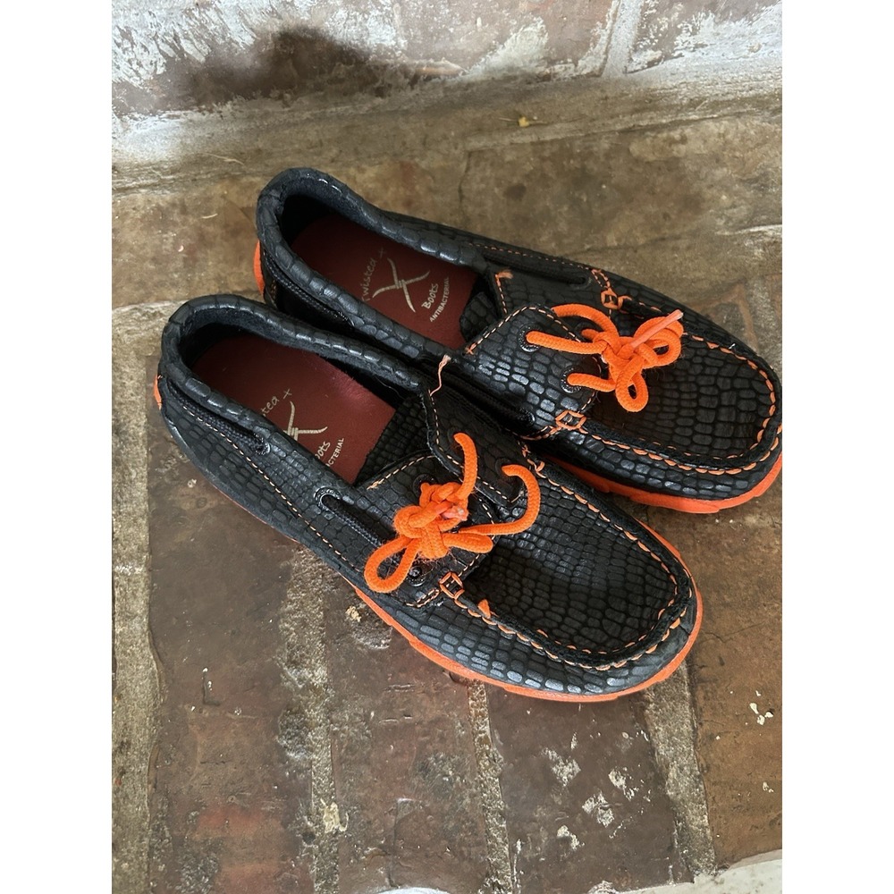 Boys Black And Orange Twisted X Driving Moccasin Size 13.5